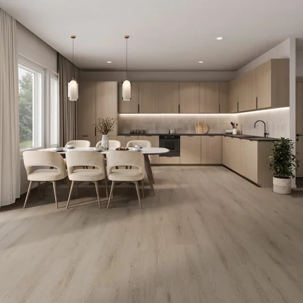 Vaaleanruskea vinyylilankku Karitma Premium 3111 olohuoneessa - Vinyylilankut - 653111M - 2